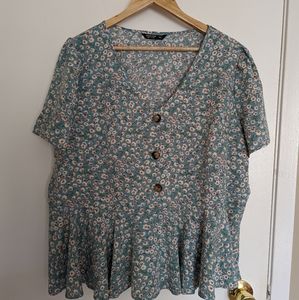 Shein | Green Floral Peplum Top